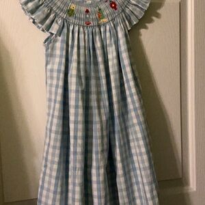 Adorable Blue Checkered Kids Dress with Embroidery